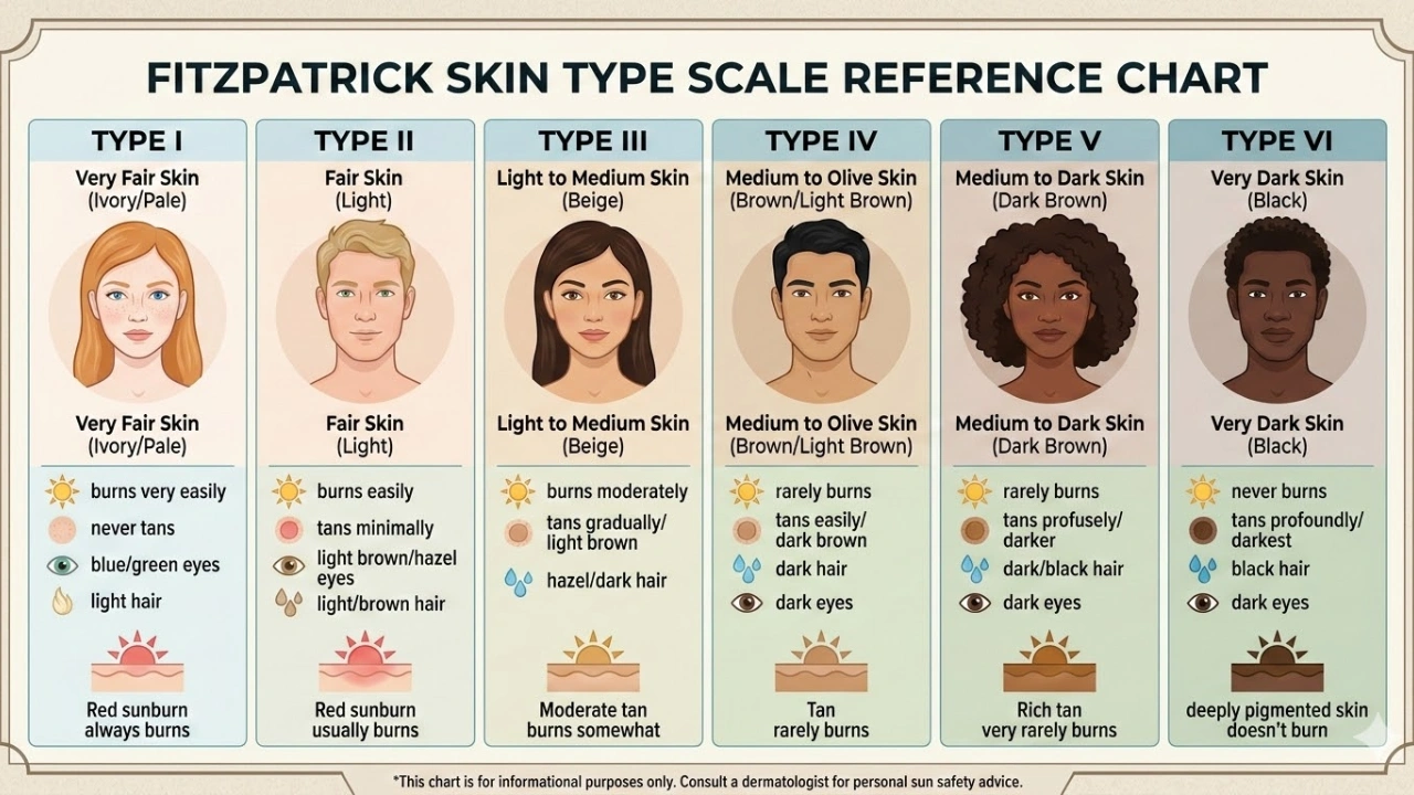 Fitzpatrick skin tone scale used for laser hair removal settings at Clear Skin Clinic