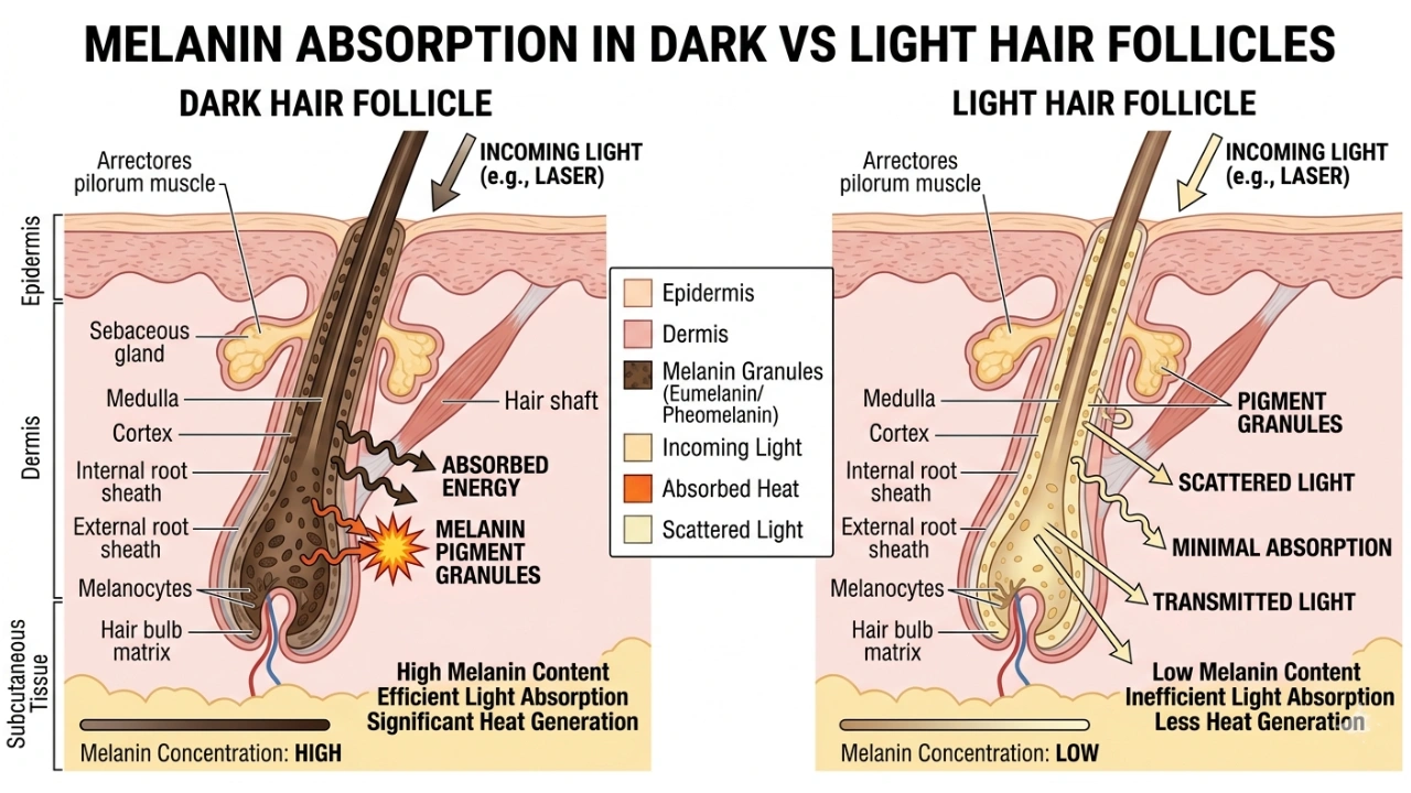 How melanin in hair follicle absorbs laser energy during selective photothermolysis